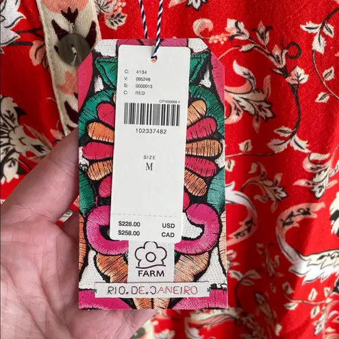 Farm Rio Anthropologie Long-Sleeve Printed Romper Red