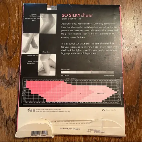 Hue New  So Silky Sheer Control Top Pantyhose Sheer Toe Womens Sz 1 Steel NIP