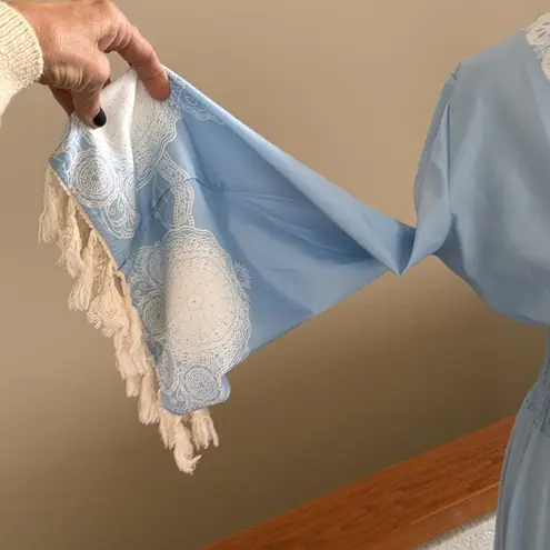 None Blue bohemian Tassle fringe Maxi Dress with birds