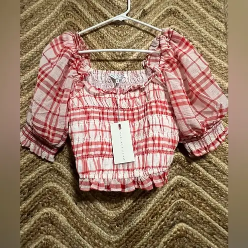 Endless Rose Women's Red/White Gingham Smocked Top, Size S, Brand New, NWT