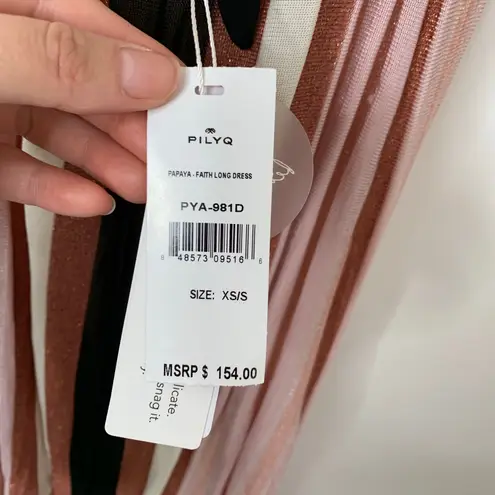 PilyQ Swim Papaya Faith Long Maxi Dress Womens XS Small Striped Pink