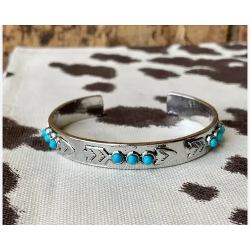 Turquoise Jewelry Set Western Necklace & Bracelet Silver Tone Adjustable New