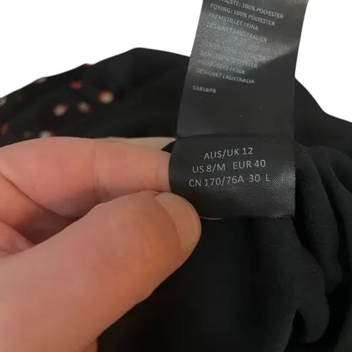 Bardot NWOT Tie Front Patterned Full Length Jumpsuit in Black/Red/White Size 8