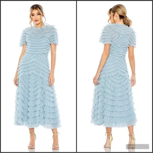 Mac Duggal 8055 High Neck Ruffle Short Sleeve Tiered A Line Dress