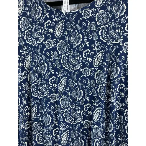 Leo & Nicole Womens Long Sleeve Top Paisley Print Blue Cream Size L