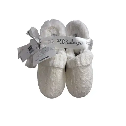 PJ SALVAGE Ivory Cable Knit Slippers Mules Cozy Loungewear Size L White