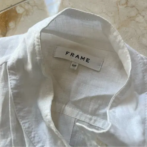 frame denim FRAME 100% White Linen Cuffed Shirt Sz Small - Image 2