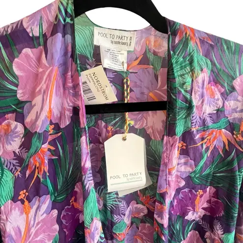 NEW Pool to Party Floral Fringe Swim COVER UP KIMONO Tropical Purple 100% Cotton Size undefined