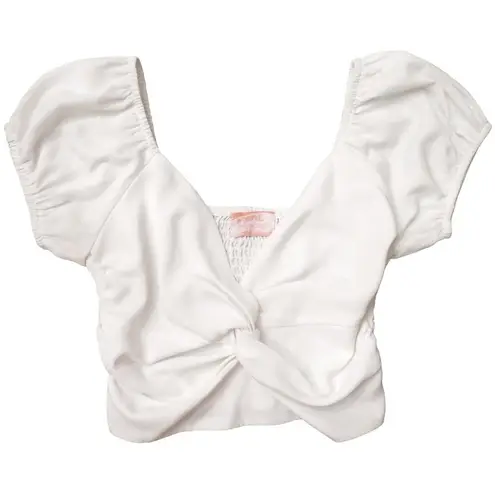 Wishful park Wishful Thinking Crop Top, Sweetheart Pullover Puff Sleeve Womens Small, White