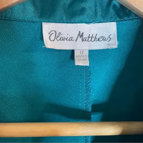 Olivia Matthews Teal Long Suit Jacket Size 12 NEW Deadstock rosette lapel