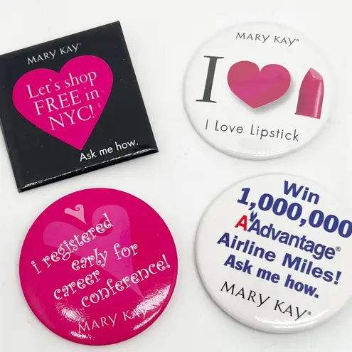 Lot of 4 Vintage Mary Kay Fashion Pins Pink Black White Round Square