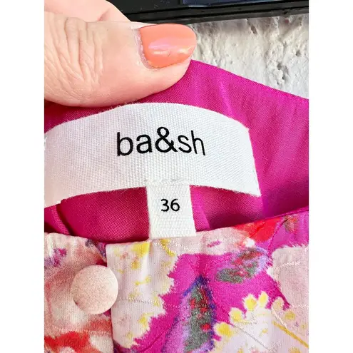 Ba&sh NWT Dalenda Floral High Waisted Midi Flared Skirt Fushia Women's 36 / S