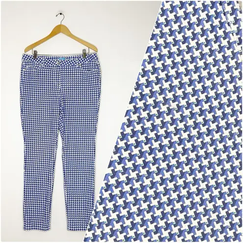 J. McLaughlin Women’s Lexi Pants Size 14 Blue White Geometric Print