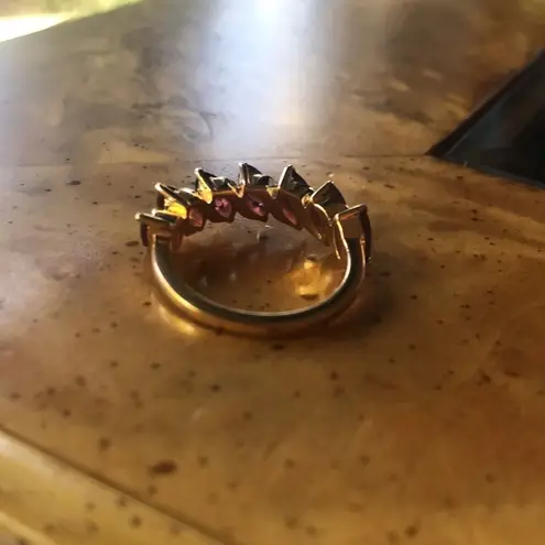 Natural Rhodolite Garnet Sterling Silver Yellow Gold Vermeil Ring Size 6