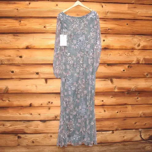 Mac Duggal 93750 Embellished Illusion Long Sleeve Faux Wrap Gown Gray-Green 10