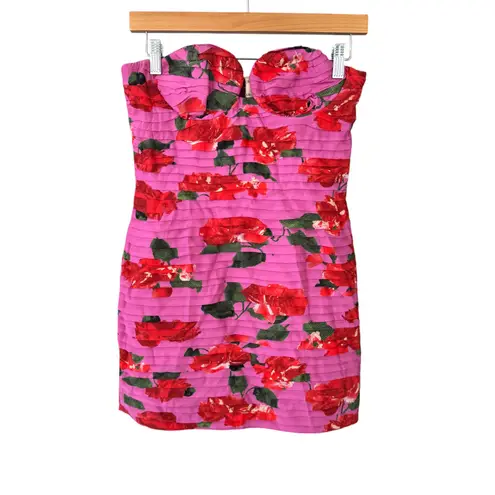 Magda Butrym Strapless Pleated Silk Mini Dress Pink‎ Floral Size FR 36 US 4 NWT Pink