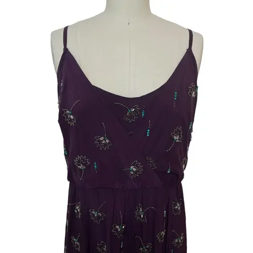 Tracy Reese NWT Anthropologie  Purple Beaded Silk Godet Slip Dress Midi Size 8