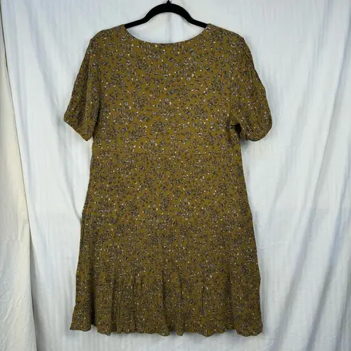 French Grey Mini Dress Women’s Size Medium Dark Mustard Green White Fall Florals