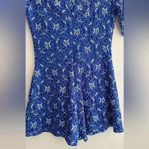 Soiéblu Royal Blue Floral Lace Romper, Formal Lace Onesie, Size Medium