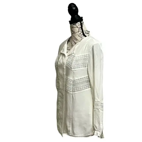 Chico's Chico’s Lace-Trim Crochet Tunic Blouse Women’s 0 (4/6) Semi-Sheer Coastal Preppy