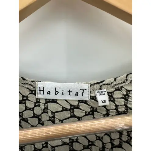 Habitat Women Size XS Tan Black Rayon Blend Fit Flare Dress 3/4 Sleeve Artsy