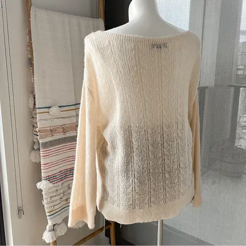 ZARA  Beige Pointelle Wool Blend Boat Neck Oversized Pullover Sweater XS-S