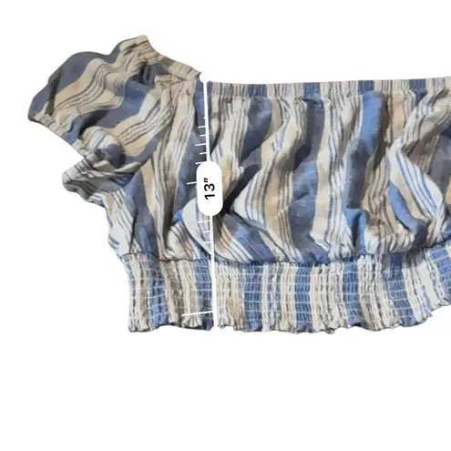 Torrid Off Shoulder Crop Top Women’s Size 1X Blue Cream Striped Smocked Waist