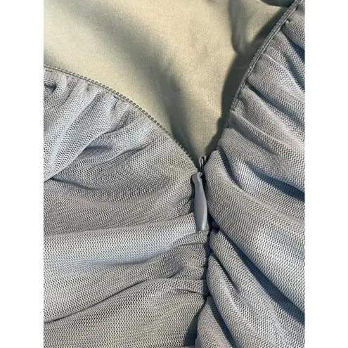 Lyaner Dress Womens Large Blue One Shoulder Sleeve Short Prom Cocktail Chiffon