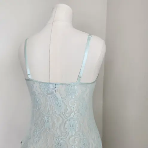 Vintage Y2K Cinema Etoile Blue Lace Slip Dress Stretch Bodycon Lace Up Side M Size M