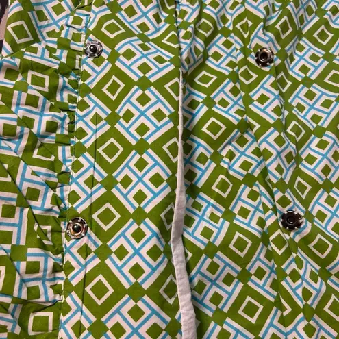 Dizzy Lizzie Green Geometric Ruffle Dress | Preppy Classic Summer Style Blue