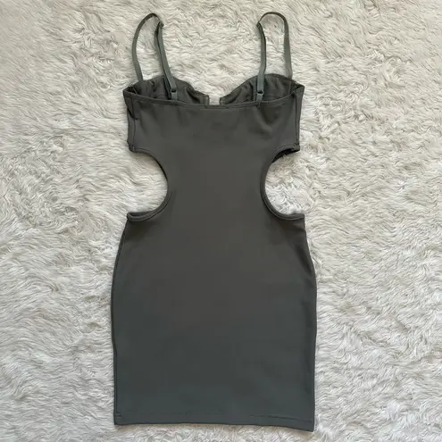 Edikted Dress Shae Cups Cut-Out Mini Ribbed Bodycon Olive Sz S NWT New