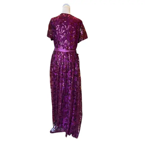 Tahari ASL Short Sleeve Sequin Lace Gown Maxi Dress Women’s Size 16 NEW Purple
