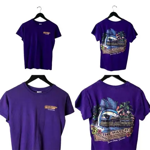Y2K Vintage Down The Hatch Seafood Restaurant T Shirt Ponce Inlet Purple Small S