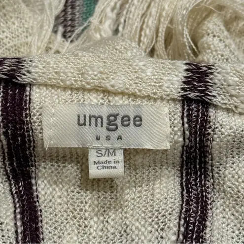 Umgee  Ivory Purple & Teal Striped Long Length Boho Flowy Cardigan Vest Size S/M