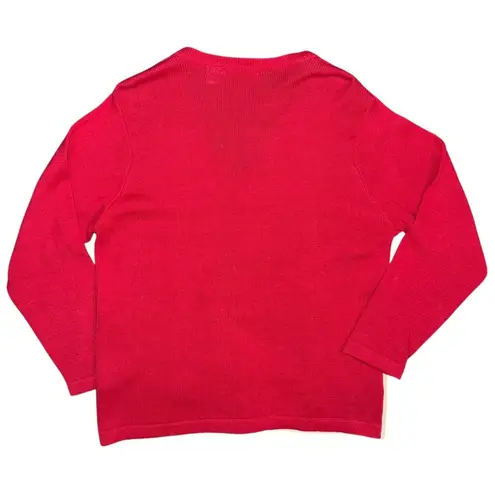 VTG 90s Victoria Jones Christmas Sweater Sz L Embroidered Cardigan Train Village Red Size L