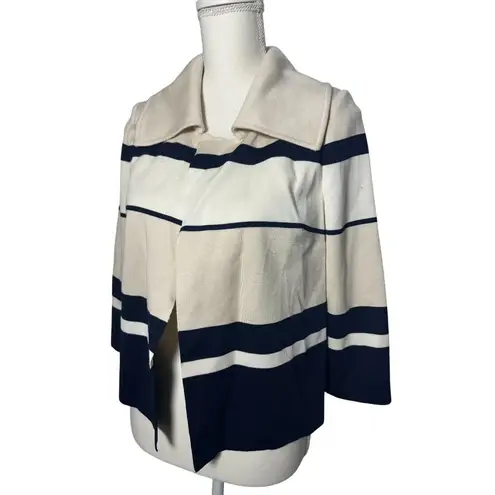 ST JOHN Striped Draped Cream Navy Sweater Jacket Size 4