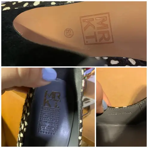 MRKT BROWN, BLACK & WHITE DOTTED CALF HAIR PUMPS (8.5)