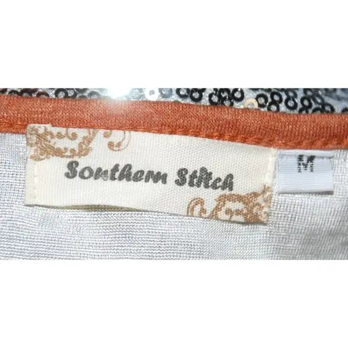 Southern Stitch Ladies Shift Dress SZ M Full Sequin Lined SS Stretch Gray Brown