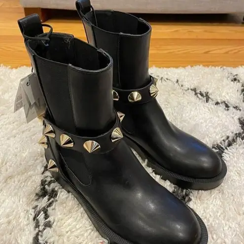 ZARA NEW  STUDDED STRAP ANKLE‎ BOOTS BLACK FAUX LEATHER WOMENS SIZE US 7.5