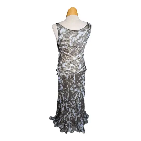 Peter Cohen 2 Pc 100% Silk Gray White Abstract Print Tank Top Skirt Set Sz S