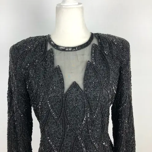VTG Rina Z Beaded 100% Silk Formal Party Blouse M Black Size M