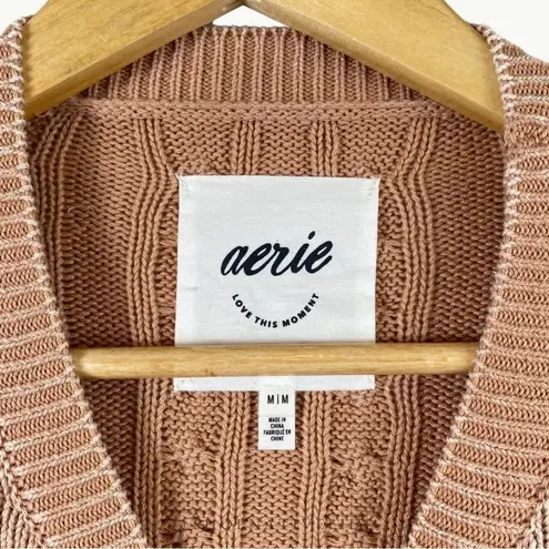 Aerie NWOT  Women’s Mini Cable Cropped Knit Long Sleeve Sweater Sz Medium, Tan