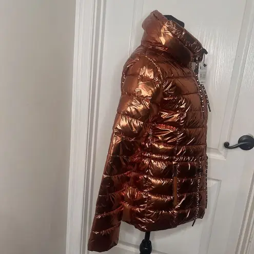 Desigual Womens Jasmine Metallic Copper Packable Padded Puffer Jacket Size Small
