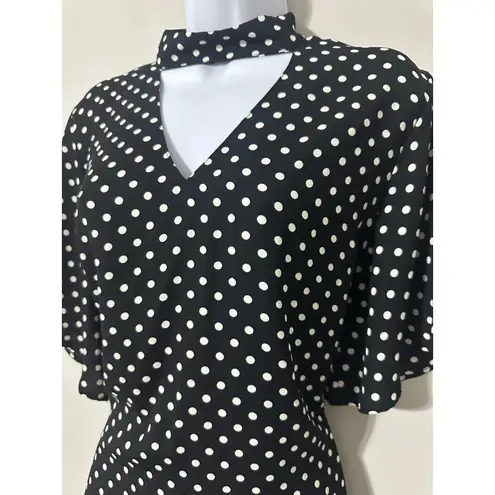 Lea & Viola ANTHROPOLOGIE Polka Dot Choker Neck V Neck Dolman Sleeve Top SIZE L Black Size L