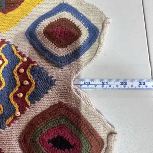 Vintage Knitting Needles Knit Sweater Embellished Geometric Sweater Wacky Sz L Tan Size L