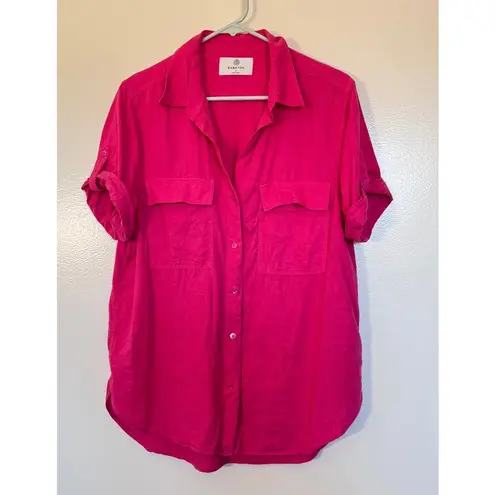 Babaton Aritzia Utility Linen Button Down Shirt in Bright Pink Size Small