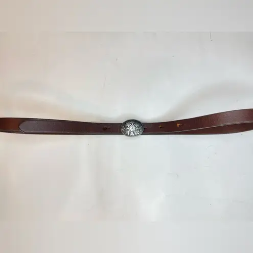 Mossimo Supply Co. Women’s Dark Brown Leather Belt Ornate Silver Buckle Size S