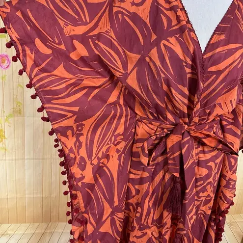 TRUE DESTINATIONS Floral Cover Up Kaftan Robe Maxi Size S Orange