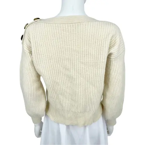 Madewell  Women Boatneck Button-Shoulder Knit Merino Wool Crop Sweater Cream