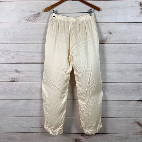 Eberjay Eberjey Womens Pants Sz M Cream High Rise Pajama Bottom Silk Satin Sleepwear